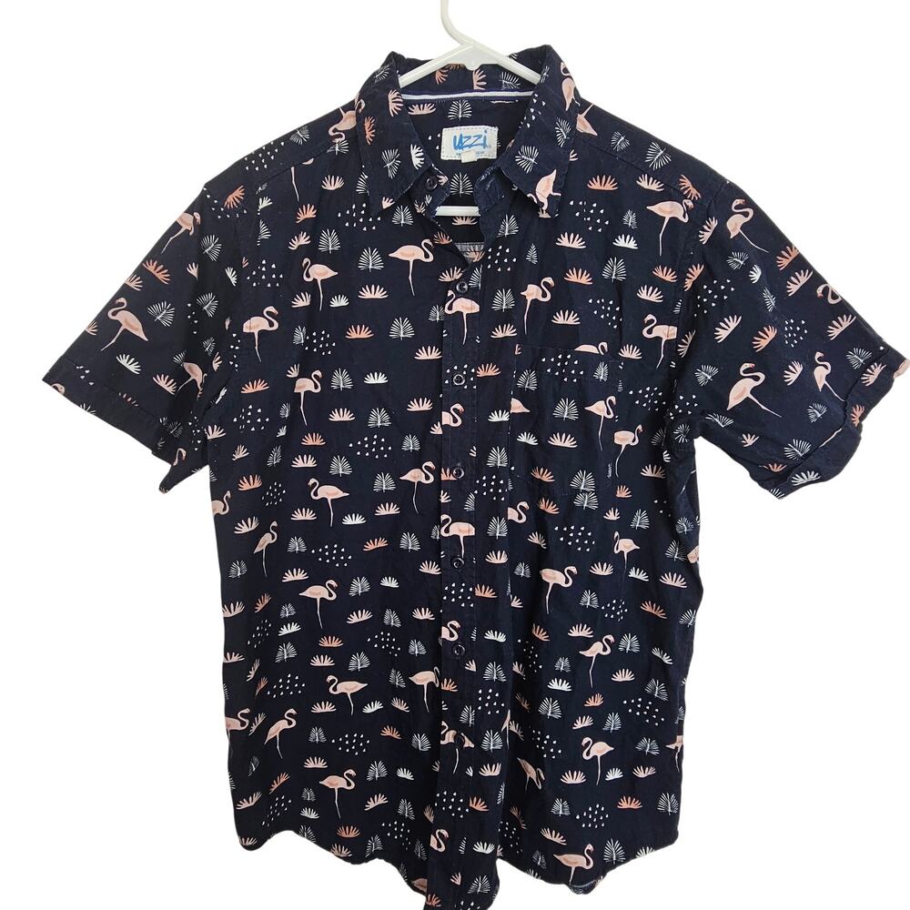 Uzzi Amphibious Gear Mens Pink Flamingo Print Shirt Size M Resortwear Travel